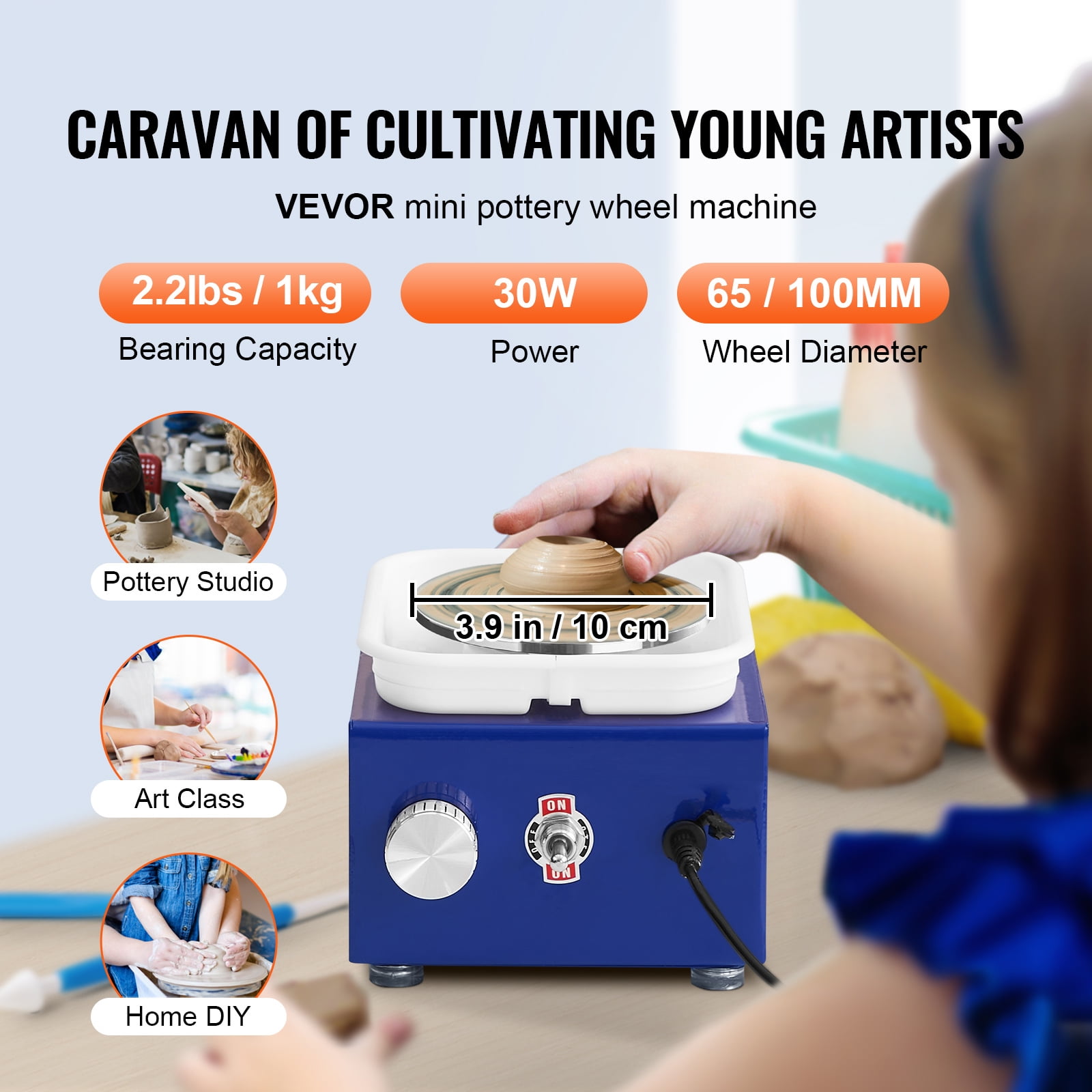 KFFKFF Mini Ceramic Wheel Pottery Wheel Sculpting Tools Apron Two Turntables 30W