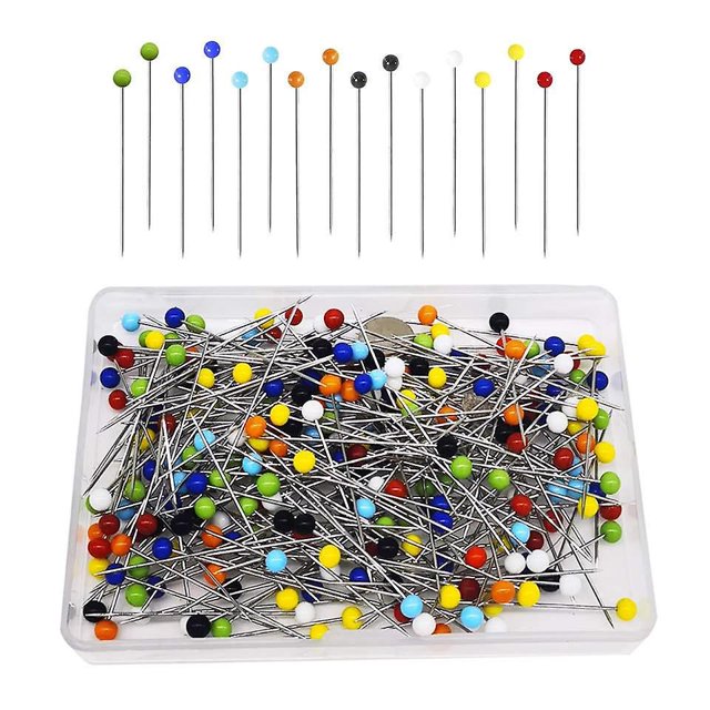 Alfileres de costura, 250 piezas de alfileres rectos de 1,5 pulgadas con cabeza de cristal de bola de colores para tela, joyería, manualidades y proyectos de costura