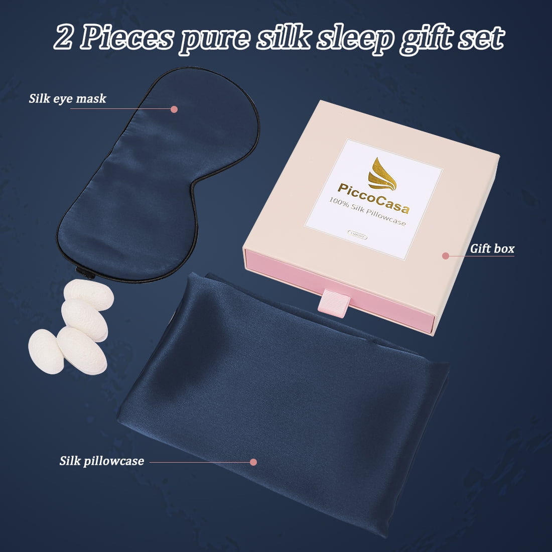 Unique Bargains 19 Momme Silk Pillowcase Eye Cover Set, Queen, Navy Blue