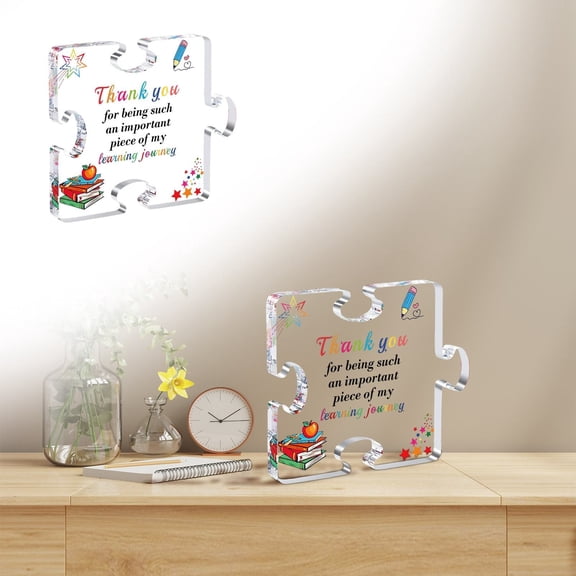 Goowood Teacher Appreciation For Women Men Thank You Engraved Acrylic Block Puzzle Heartwarming Teacher Paperweights Cute Student Teacher Novelty Daycare Teacher G Desktop Ornament Home Decor