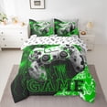 thumbnail image 2 of Feelyou Cartoon Game Console Bedding Comforter Set 7pcs for Kids, Gamepad Gaming King Bedding Sets, Splash Honeycomb Green Reversible Bed Sheets, Super Cozy Room Decor, 2 of 7