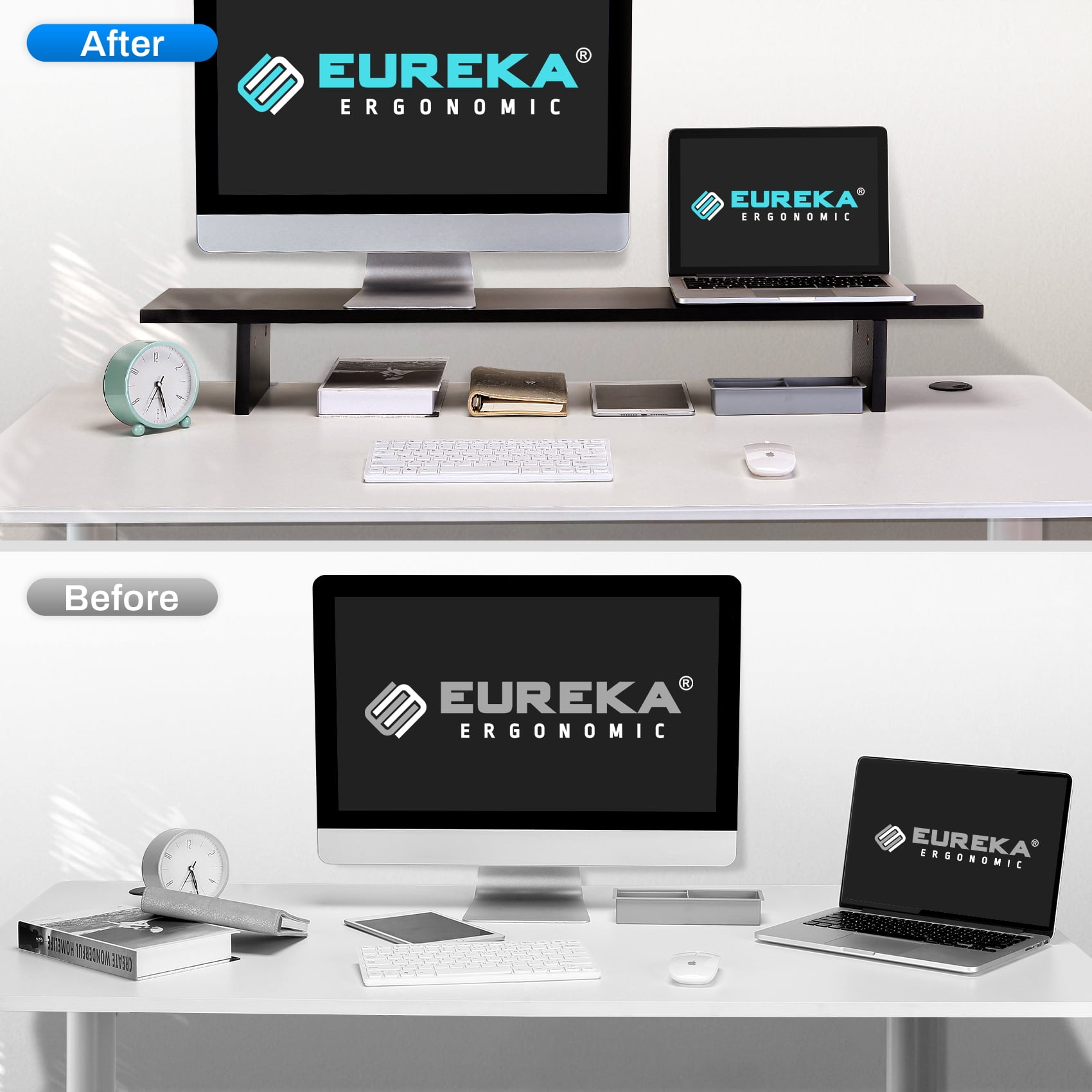 EUREKA ERGONOMIC Dual Monitor Stand - Adjustable Legs, Dual Monitor Riser, Carbon Fiber Computer Monitor Stand, Desktop Organizer, Monitor Stand Riser for PC, Computer, Laptop (Black)