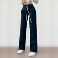 thumbnail image 5 of Women Wide Leg Drawstring Pants Solid Color Elastic Waist Casual Sweat Pants With Side Pockets Womens Cotton Linen Pants, 5 of 6