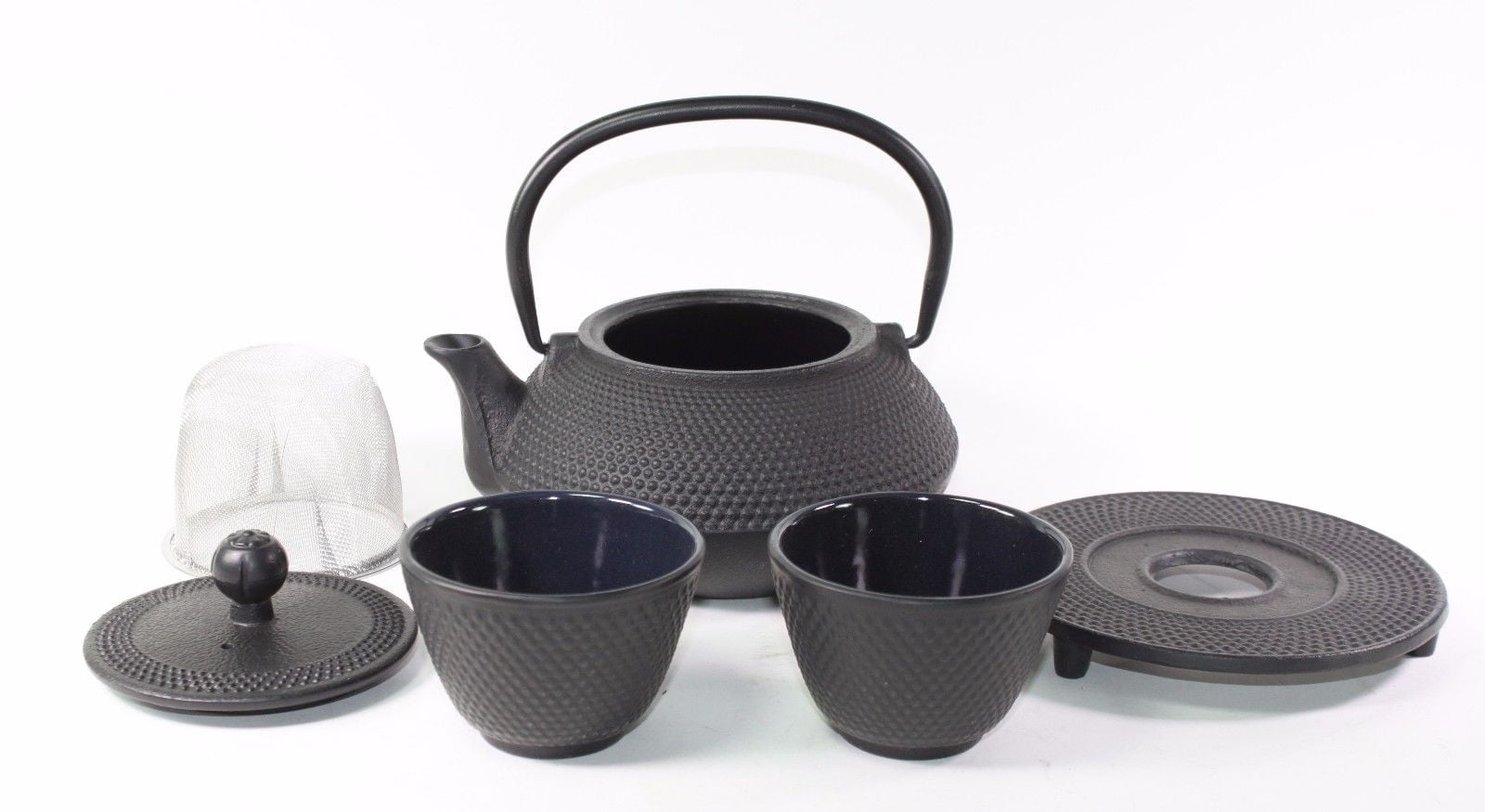 6" Japanese Ceramic Tetsubin Teapot & 4 Teacups Infuser Rattan Handle Tea Set