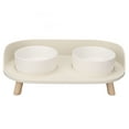 thumbnail image 1 of Cuencos elevados de cerámica para gatos que previenen derrames y protegen la columna cervical. Cuencos elevados dobles para comida y agua, suministros para gatos, color blanco., 1 of 14