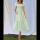 thumbnail image 5 of Vestido Veraniego Midi Bohemio de Corte A con Escote Cuadrado y Mangas Abullonadas para Mujer, con Bolsillos, Color Verde M, 5 of 8
