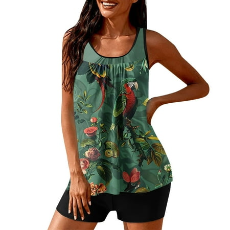 Clearance! Yajing Cute Bikinis Xxl Green Women s Spring/Summer Floral Print with Breast Top Two Piece Bikini Set