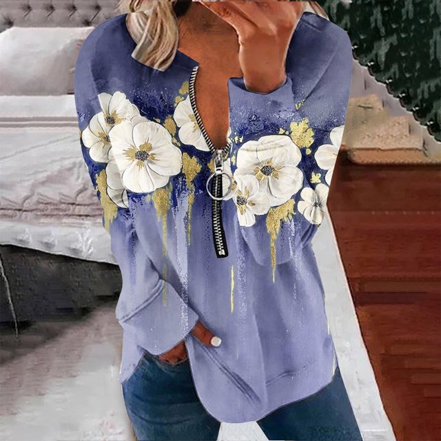 Chandails à Capuchon Mode pour Femmes 2023 Hauts Automne Manches Longues Chandail Ample Chemise Chic Décontractée Chandails à Col Rond pour Dames Rabais de 50 % Liquidation Costumes d'Halloween/Noël