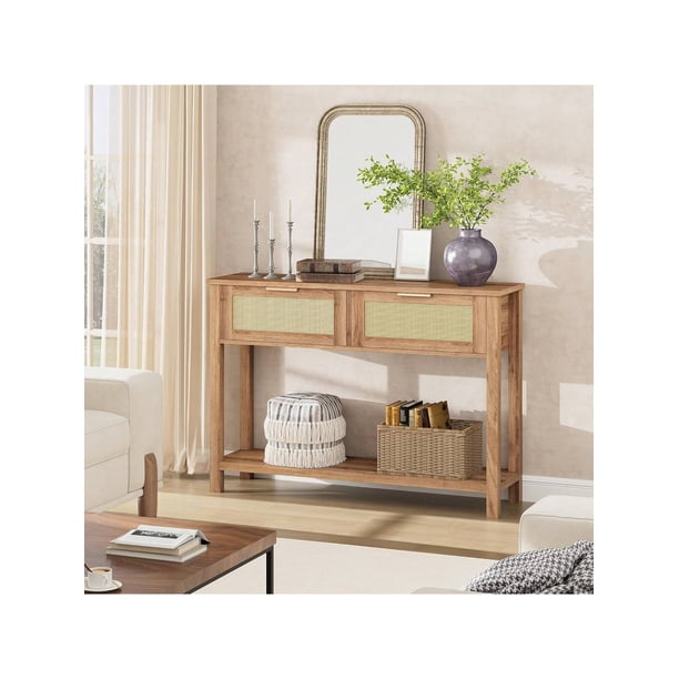Freestanding consola mesa con rattan cajones, abiertos almacenamiento space, easy - assembly entrance decor para sala de estar, dormitorio