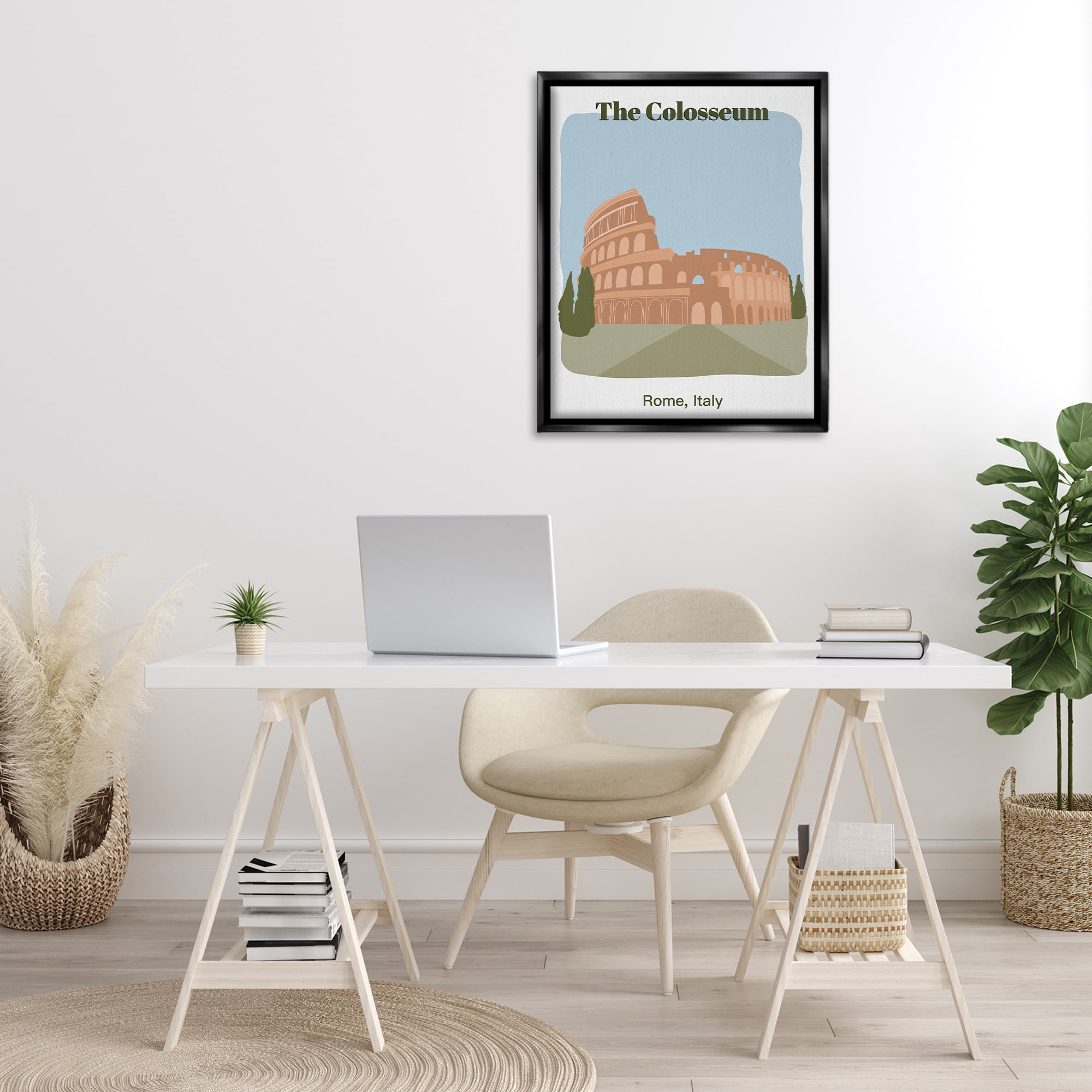 Stupell Industries The Colosseum Architecture Town & City Painting Black Floater Framed Art Print Wall Art, 25 x 31
