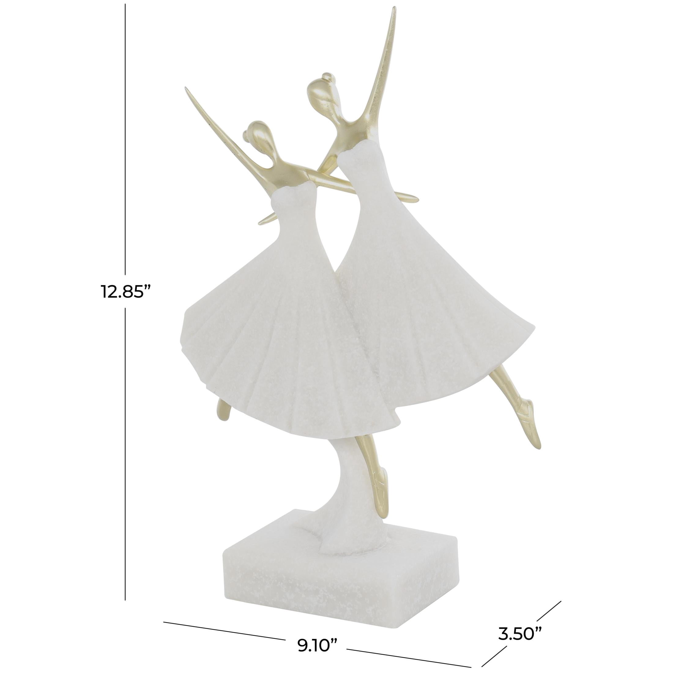 9" x 13" Cream Polystone Ballet Dancer Sculpture with Gold Accents, by DecMode