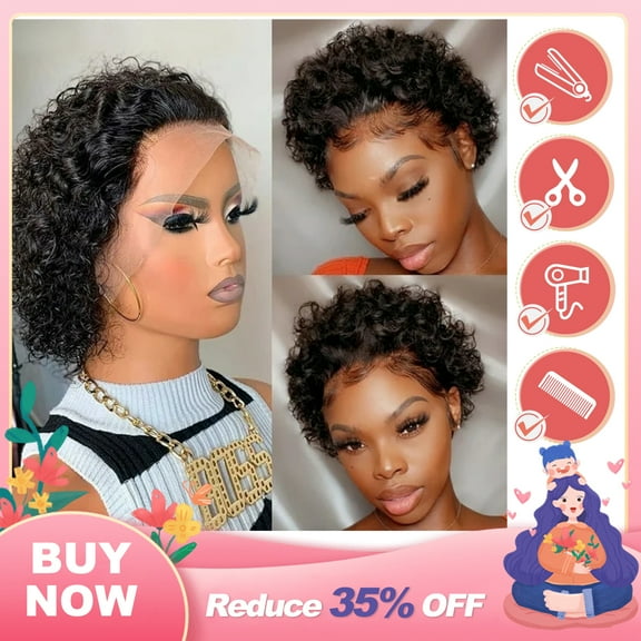 Short Wigs Virgin Hair Human Hair Curly Human Hair Wigs Cheap Pixie Cut Wig 13X1 Transparent Lace Wig Preplucked Hairline Wig