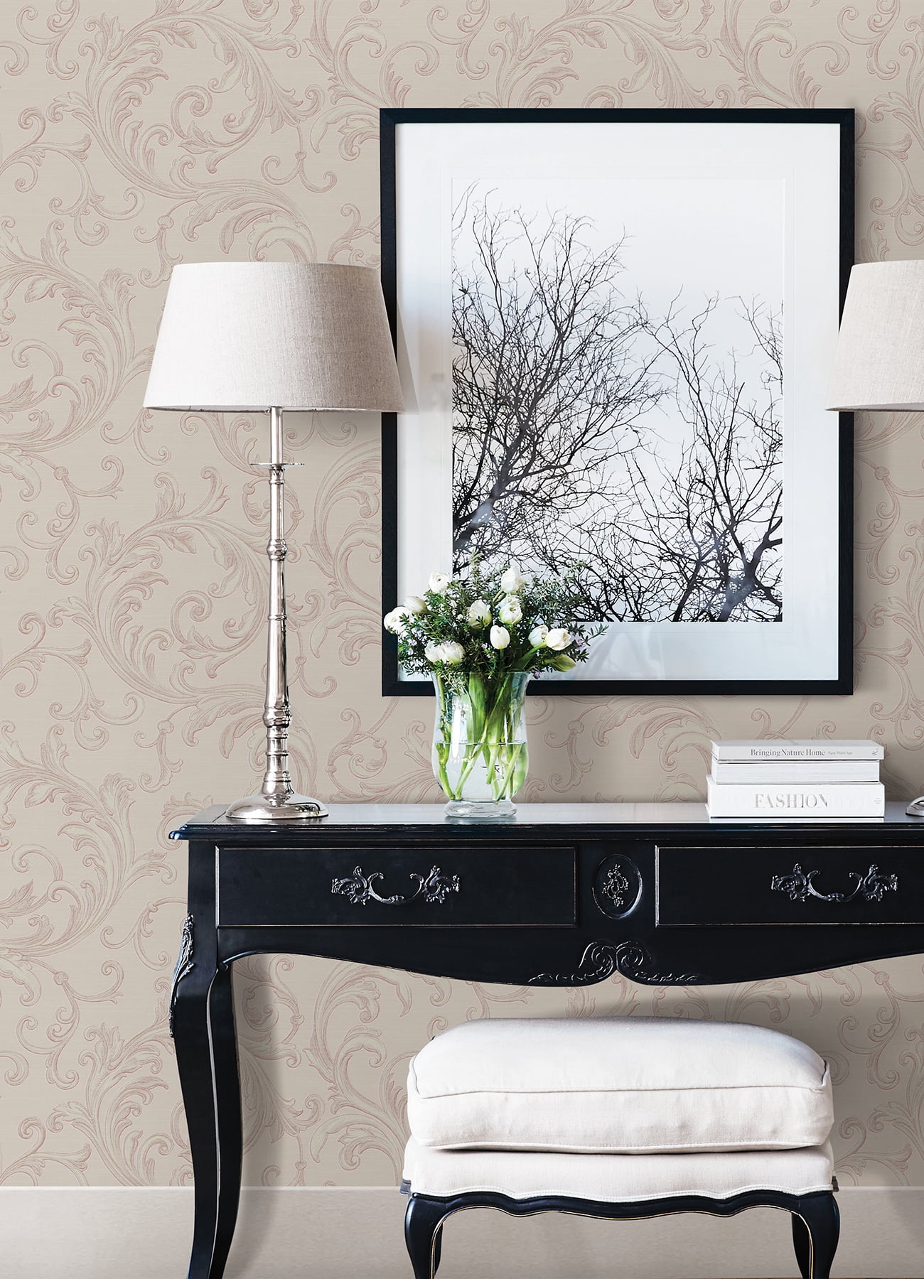Sirpi Wallcoverings Noemi Rose Acanthus Wallpaper, 20.5-in by 33-ft, 56.38 sq. ft.