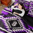 thumbnail image 4 of Homewish Aztec Pattern 7-Piece Bedding Comforter Set,Bohemain Gemetric Rhombus King Bedding Sets,Purple Black White Bed Sheets For Men Women,Super Cozy Room Decor Reversible, 4 of 8