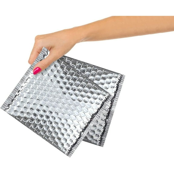 25 Pack Silver Cool Shield Bubble Mailers 6" x 6" Thermal Shipping Bags /w Peel & Seal