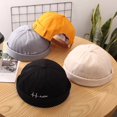 thumbnail image 6 of Trendy Solid Color Wear All Seasons Street Style Cotton Docker Cap Brimless Hip Hop Hats Landlord Hat Beanie Hats NAVY BLUE, 6 of 8