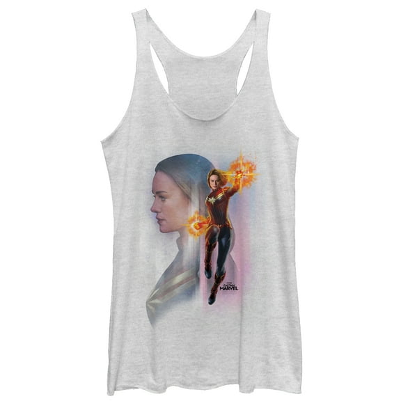 Women's Marvel Captain Marvel Galactic Profile  Racerback Tank Top White Heather Medium