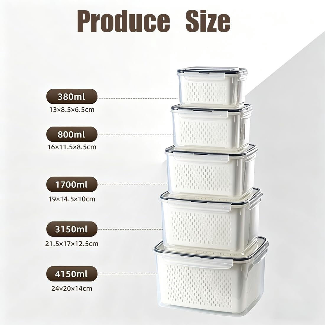 5 Pack Produce Storage Containers for Fridge, Stackable Fruit Storage Containers for Fridge, Fridge Organizers and Storage with Lids for Berry Vegetable Salad Lettuce Meat Food