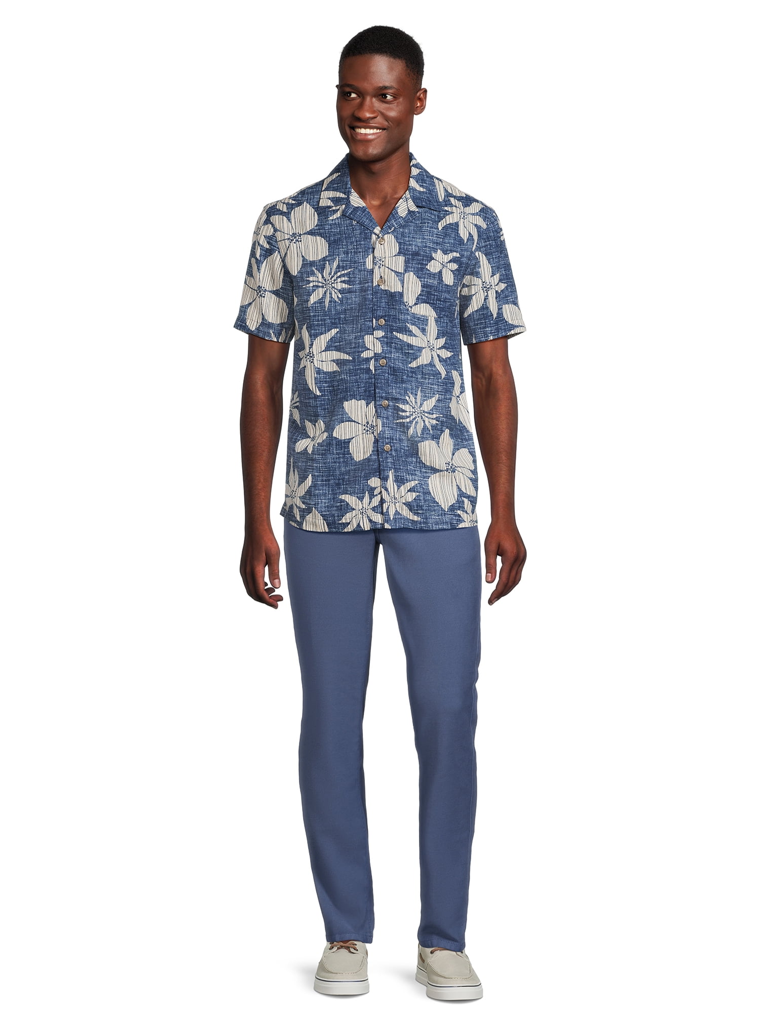 George Men's & Big Men's Short Sleeve Linen Blend Button-Up Camp Shirt, Sizes S-3XL