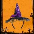 thumbnail image 5 of Mauxuk Witch Hat Headband for Halloween Costume, Elegant Lace & Sequins Hair Accessory, Bow Headband with Plume for Women (Purple, Red, Black, Orange, Gold), 5 of 6