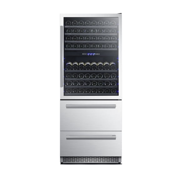 Forno Capraia 30-Inch Dual Temperature Zone Wine Cooler, Up to 144 Bottles, Two Refrigerated Drawers, Adjustable Temperature Zones