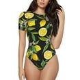 thumbnail image 2 of Goofa Lemon Fruits Flowers Leaves Printed Women Rash Guard Short Sleeve,Tummy control Swimsuit Surfing Swimsuit Bathing Suit One Piece Swimsuit UPF 50-Medium, 2 of 9