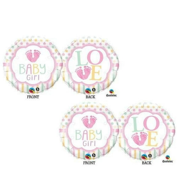 LoonBalloon Baby GIRL LOVE Feet Foot Pink Stripes Polka Dot (2) 18" Shower Mylar Balloons
