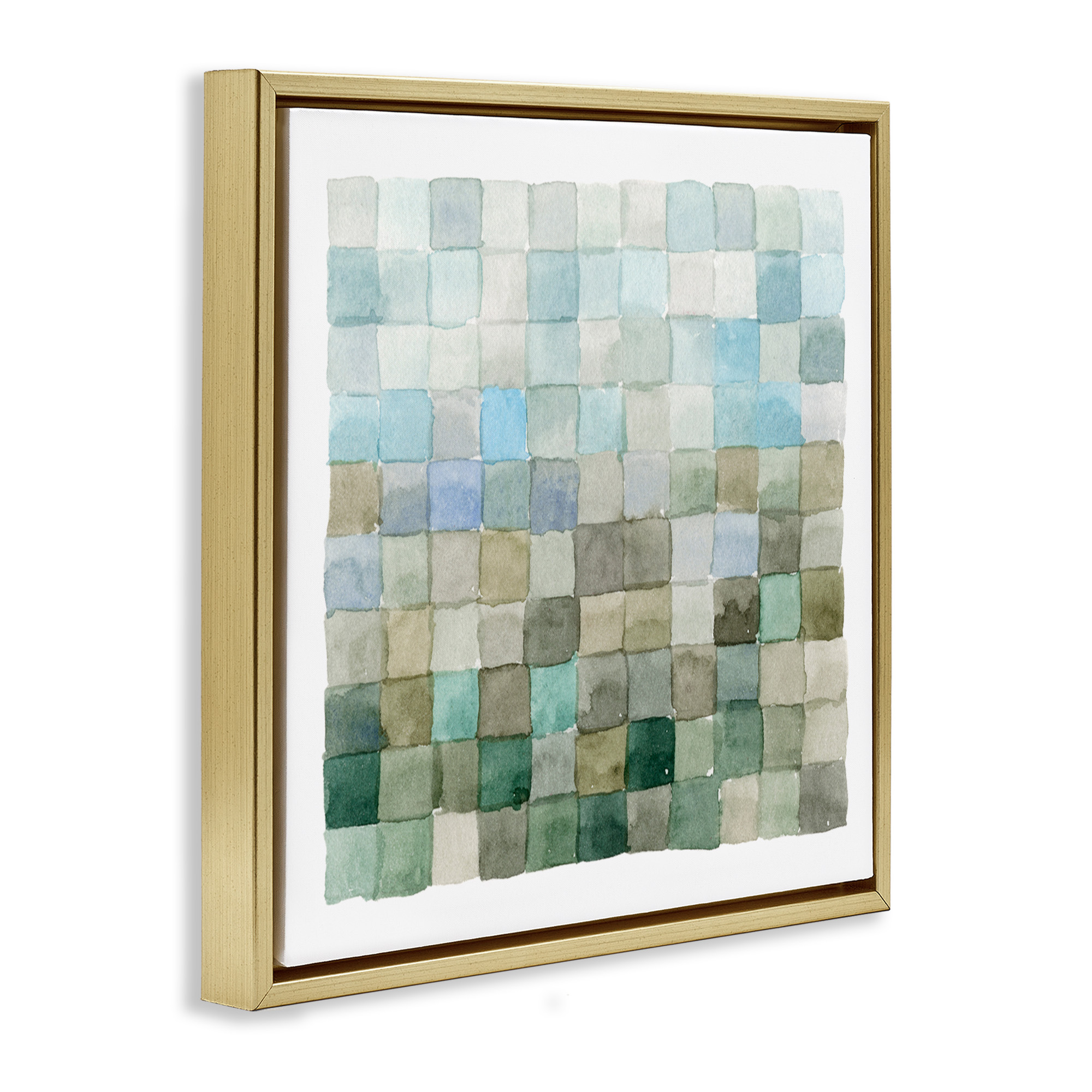 Stupell Industries Modern Watercolor Checkered Shapes Abstract Painting Gold Floater Framed Canvas Art Print Wall Art, 18 x 18