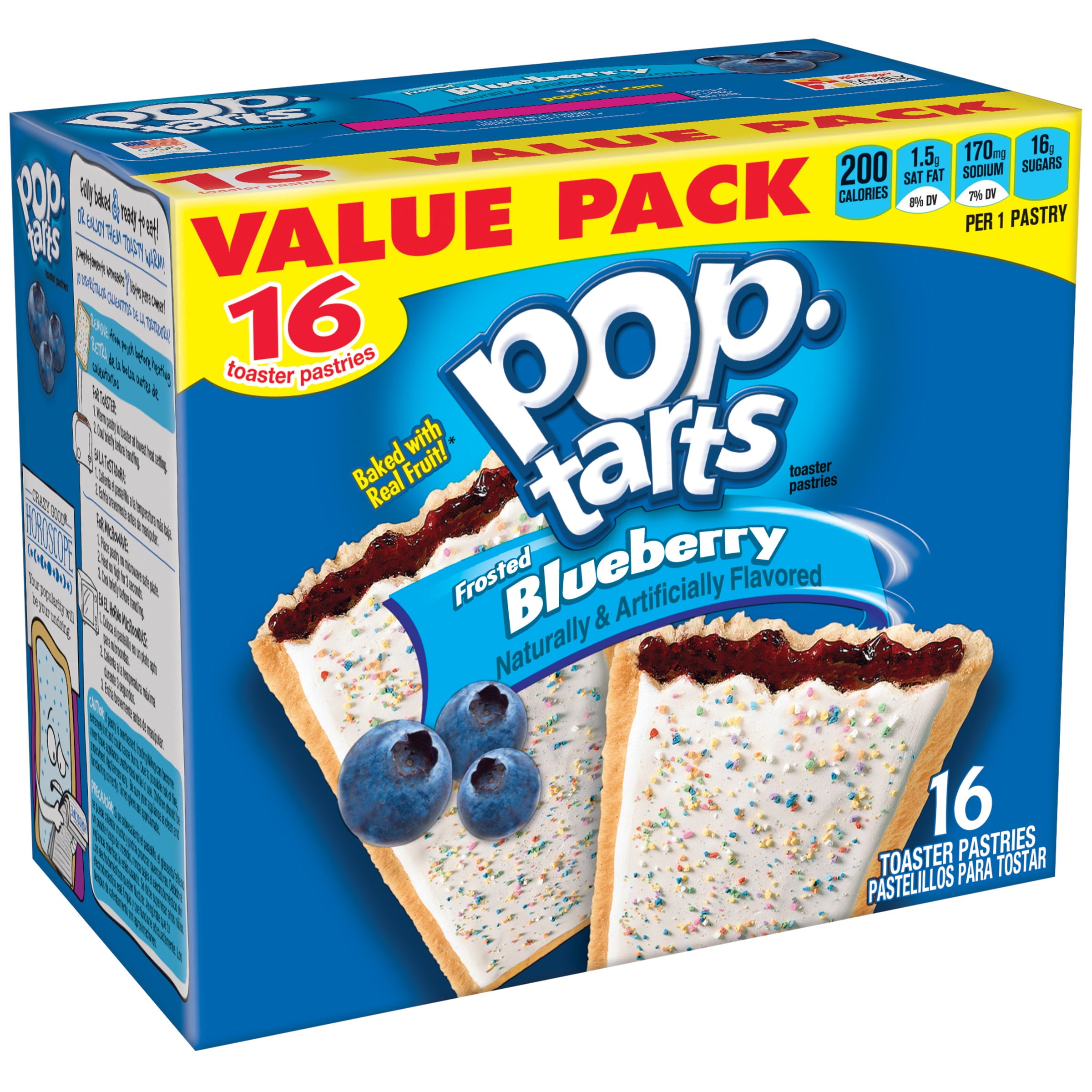 Kellogg's Pop Tarts Frosted Blueberry Value Pack 16ct Toaster Pastries 29.3 oz by Kellogg Sales Co.