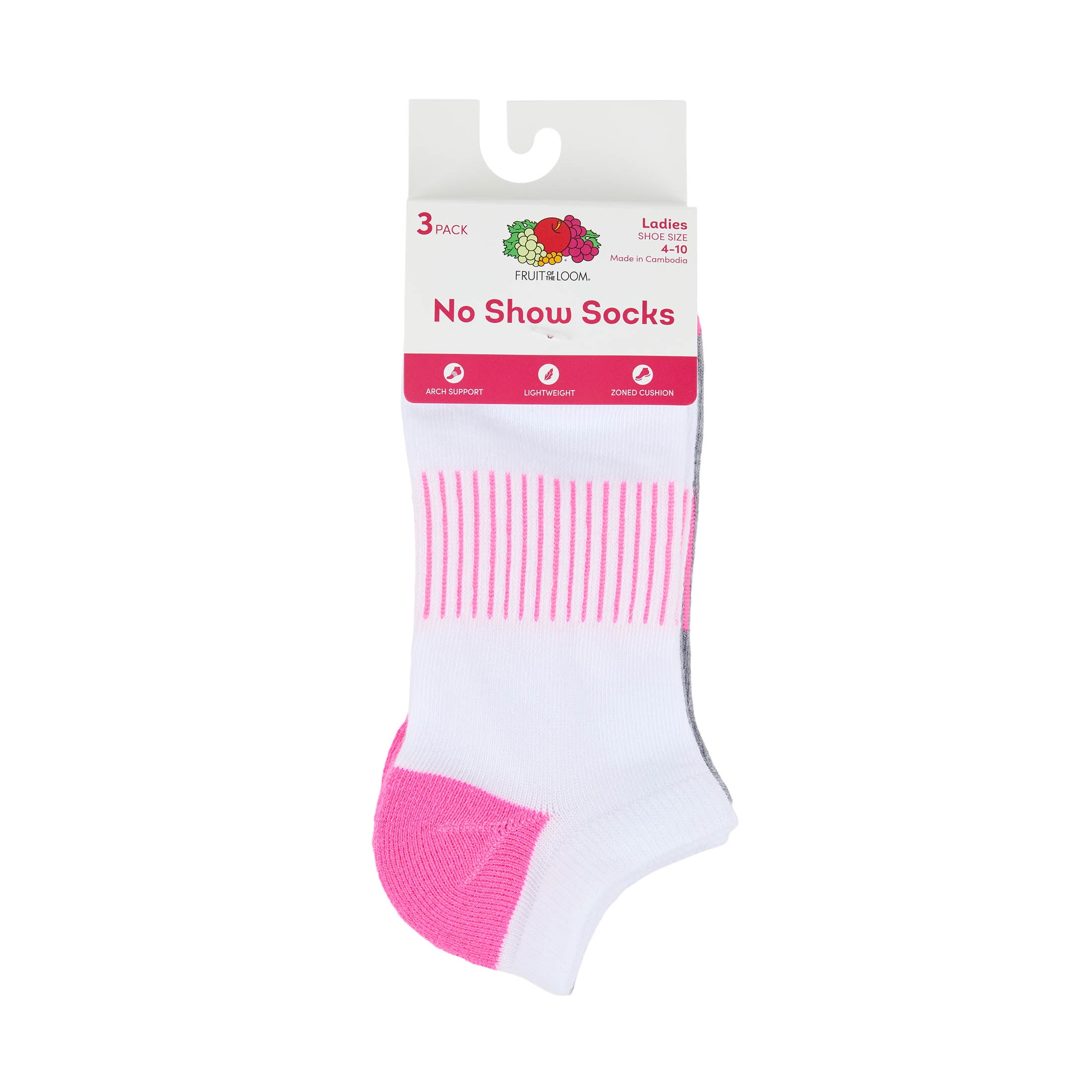 Fruit of the Loom Womens Value No-Show Socks, 3 Pack,Sock Sizes 4-10