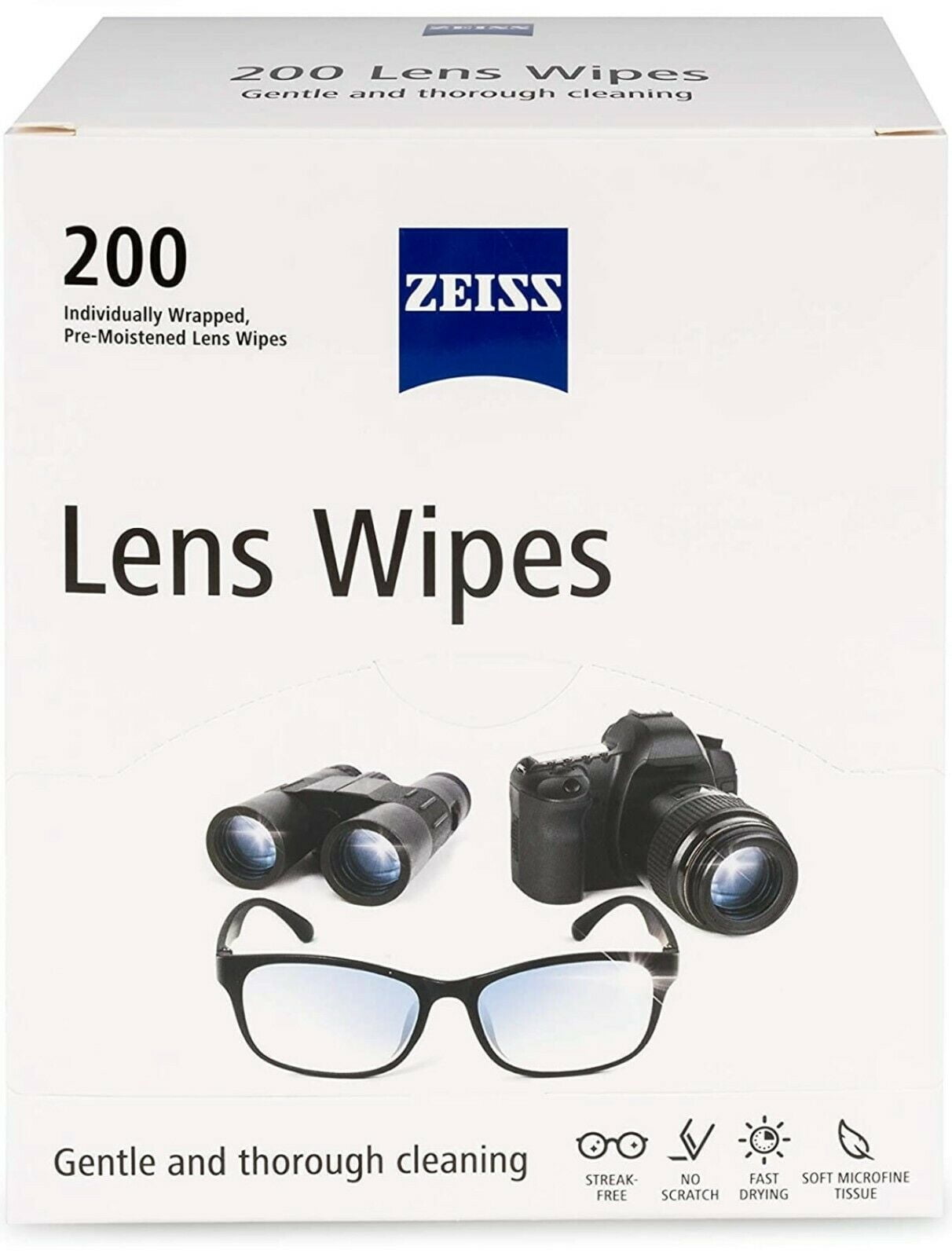 Zeiss PreMoistened Lens Cloths Wipes 200 Ct, Glasses Camera Phone