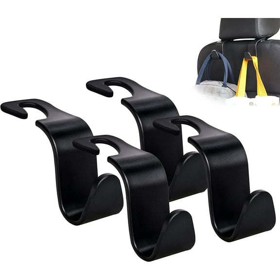 Car Seat Headrest Hook 4 Pack Hanger Storage Organizer Universal for Handbag Purse Coat fit Universal Vehicle Car Black S Type