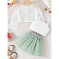 thumbnail image 3 of Bagilaanoe 3Pcs Toddler Baby Girls Summer Clothes Long Sleeve Hollow Tops + Sleeveless Camisole + Pleated Skirt 12M 18M 24M 3T 4T 5T 6T Kids Casual Skirt Set, 3 of 7
