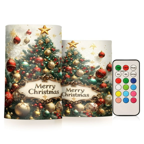 ALAZA Merry Christmas Tree 2 PCs LED Flickering Flameless Candles with Remote Timer Battery Operated Candle
