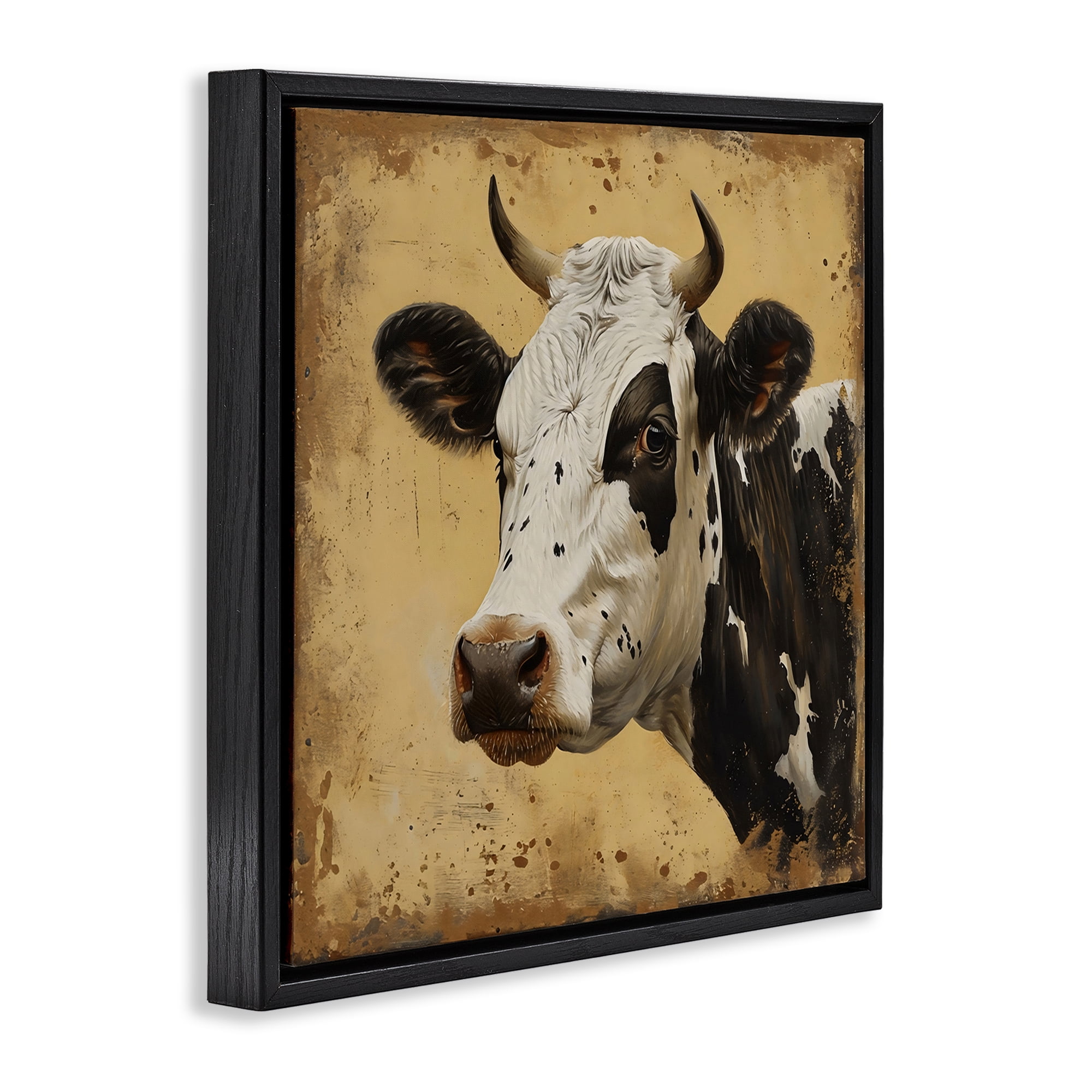 Stupell Industries Spotted Brown Cow Portrait Black Framed Floater Canvas Wall Art, design by Creative Studio