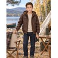thumbnail image 3 of Heting Boys Faux Leather Motorcycle Jacket with Removable Hood Warm Fleece Lining Windproof PU Bomber Coat for Fall Winter Camel 6-7, 3 of 9
