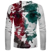 Tnhcen Long Sleeve Tee Shirts for Men Mens Loose Round Neck 3d Printing Long-sleeved T-shirt Top