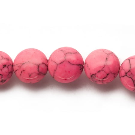 - Flat Pink Imitation Turquoise Round Beads Semi Precious Gemstones Size: 12x12mm Crystal Energy Stone Healing Power for Jewelry Making