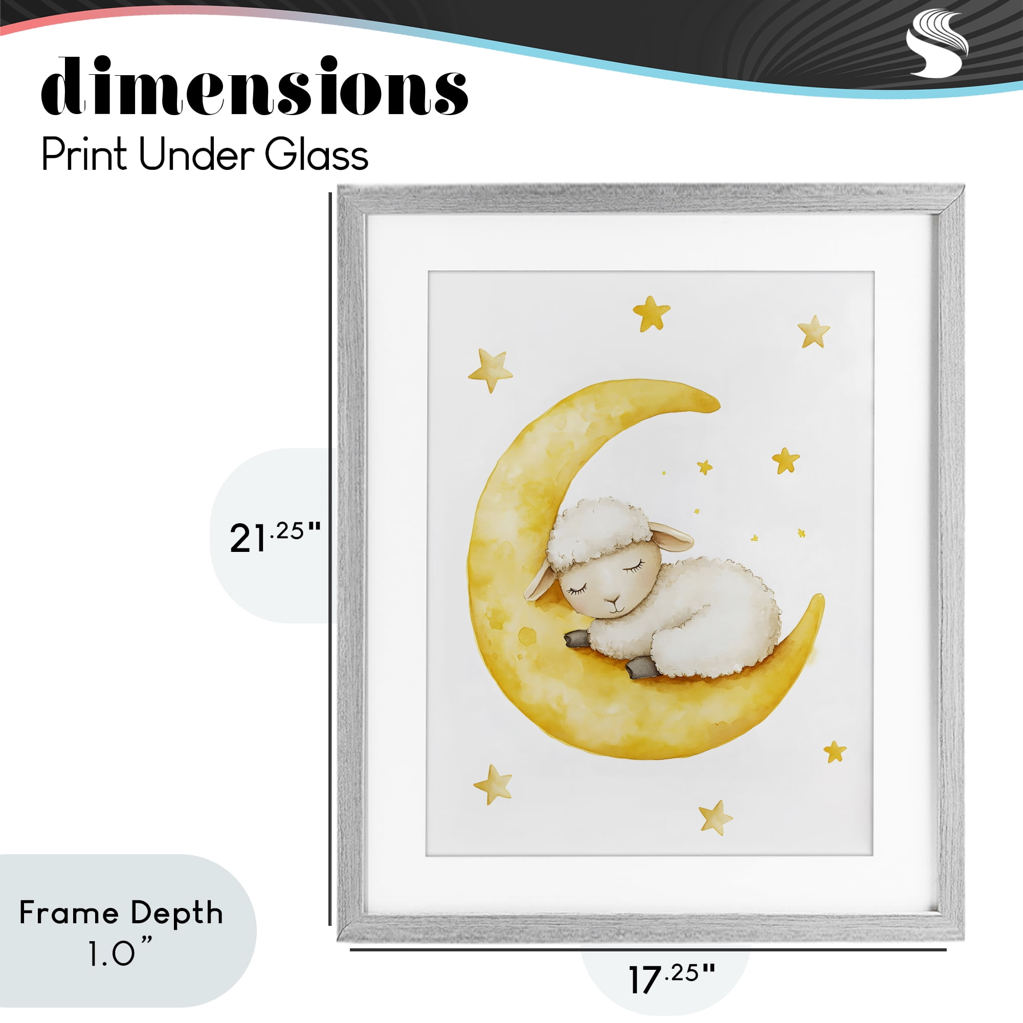 Stupell Industries Sleeping Sheep on Yellow Moon Gray Framed Print Under Glass, design by LSR Design Studio