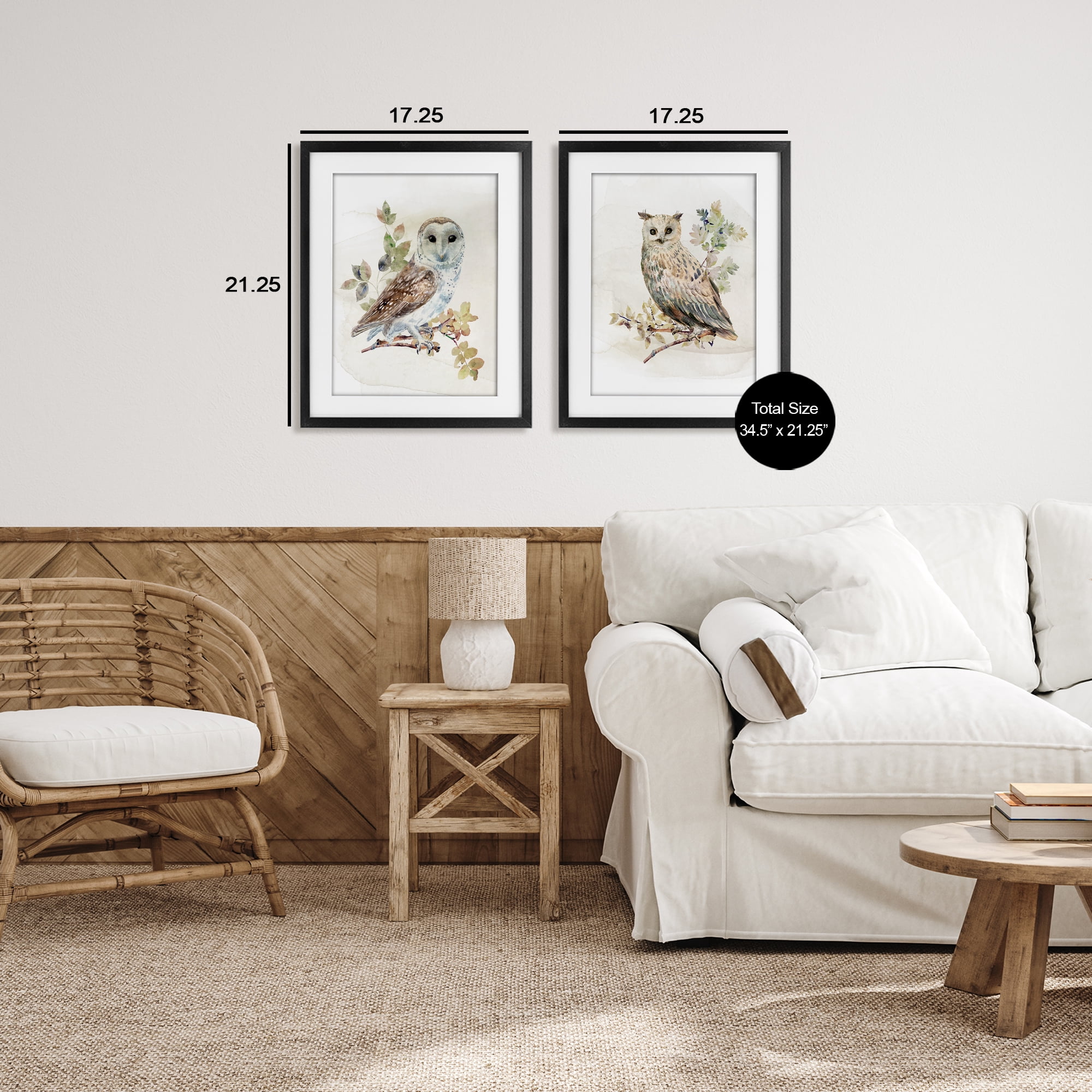 Stupell Industries Owls Perched in Foliage 2 Piece Black Framed Print Under Glass Set, design by CAD Designs