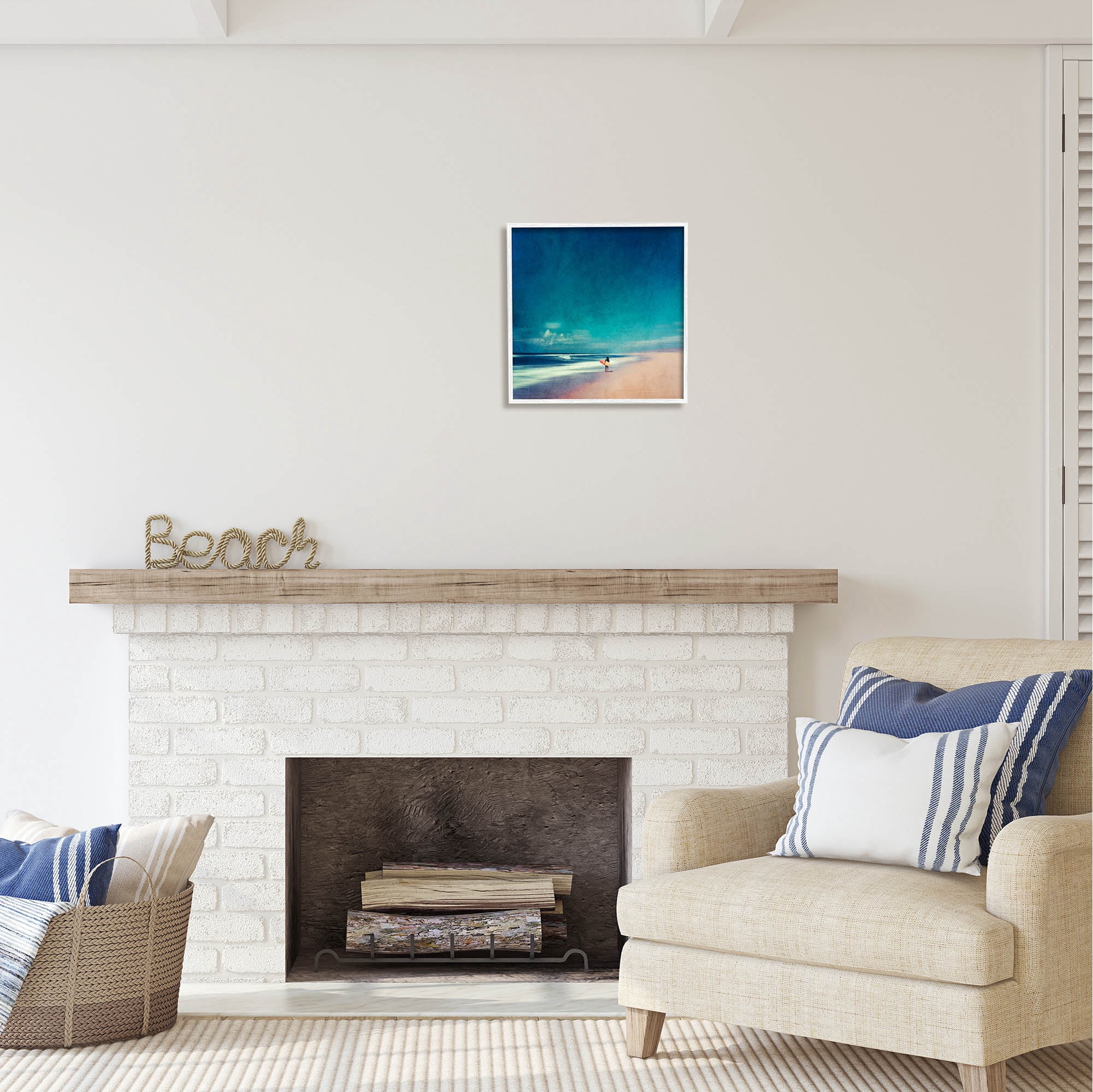 Stupell Industries Vast Beach Landscape Lone Surfer Coastal Photography White Framed Art Print Wall Art