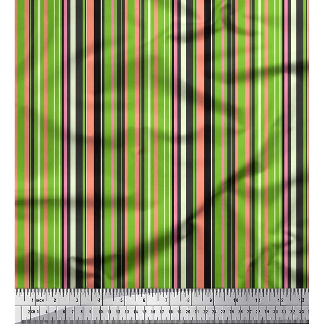 Soimoi Green polyester Crepe Fabric Vertical Stripe Print Fabric by Yard 52 Inch Wide