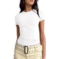 thumbnail image 1 of LAICAIW T-Shirt Court à Manches Courtes pour Femmes, Basique, Ajustement Solide, Col Rond, Sortie, Yoga Décontracté, 1 of 7