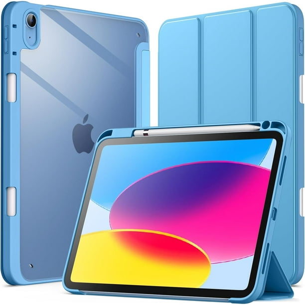 iPad (A16) 11.ª/10.ª Generación (2025/2022) con Portalápiz, Clara Transparente Carcasa Trasera Slim Soporte Antigolpes Cover Tableta (Azul),Azul