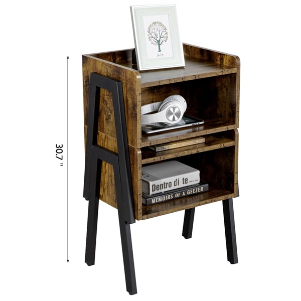 Industrial Nightstand Side Table Wood Cabinet for Storage Stackable End Table 