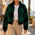 thumbnail image 5 of SZJXBUY Cropped Jackets for Women Trendy Plus Size Cozy Plaid Collared Zip Up Jacket Casual Winter Warm Long Sleeve Coats Outerwear Green,L, 5 of 5