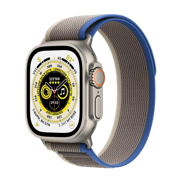Apple Watch Ultra GPS Cellular 49mm Smart Watch w Rugged Titanium Case Blue Gray Trail Loop M L. Walmart