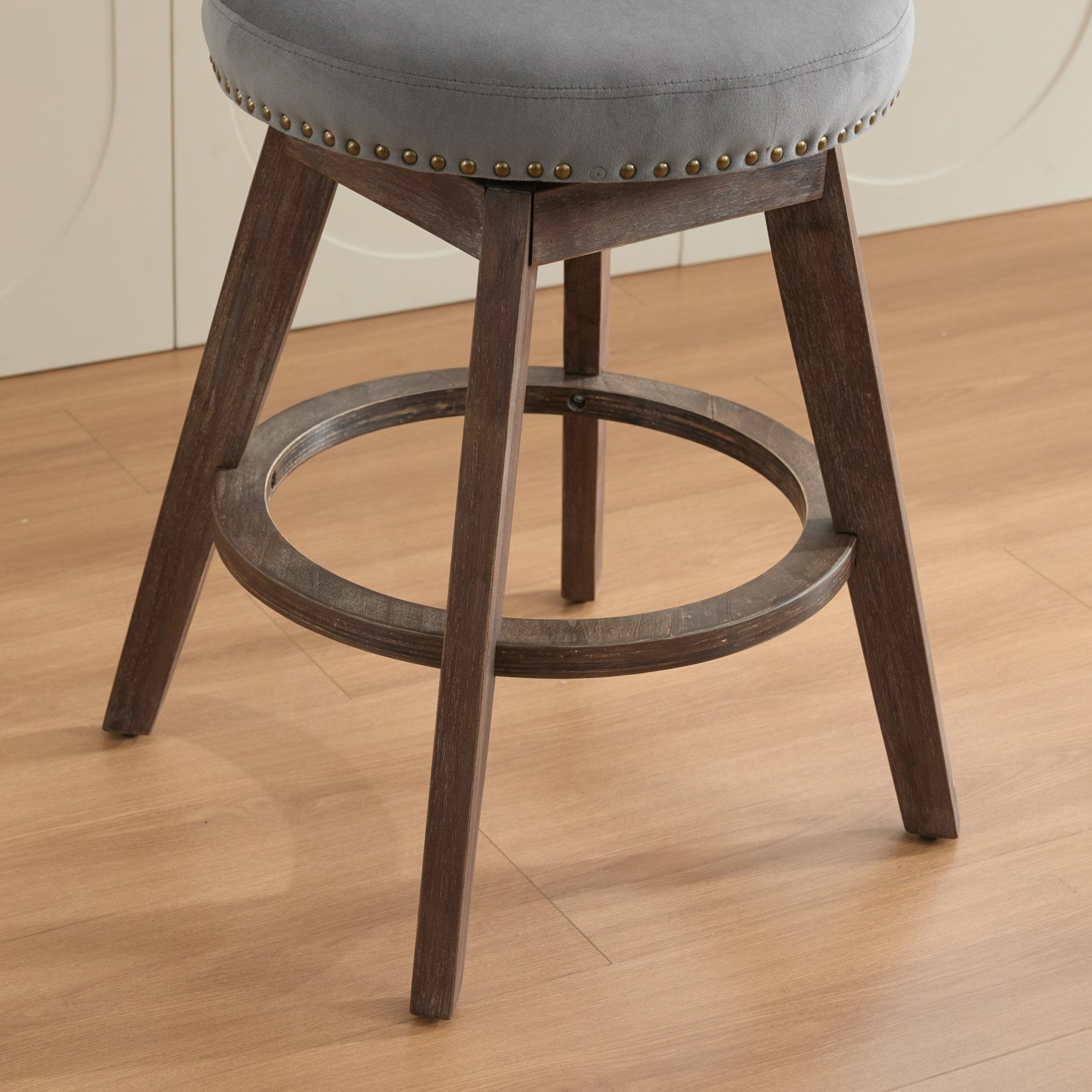 Noble House Set of 2 Counter Height Bar Stools, 360° Swivel Velvet Seats, Tufted Back, Gray