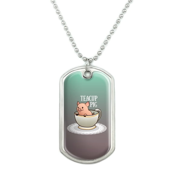 Teacup Pig Military Dog Tag Pendant Necklace with Chain