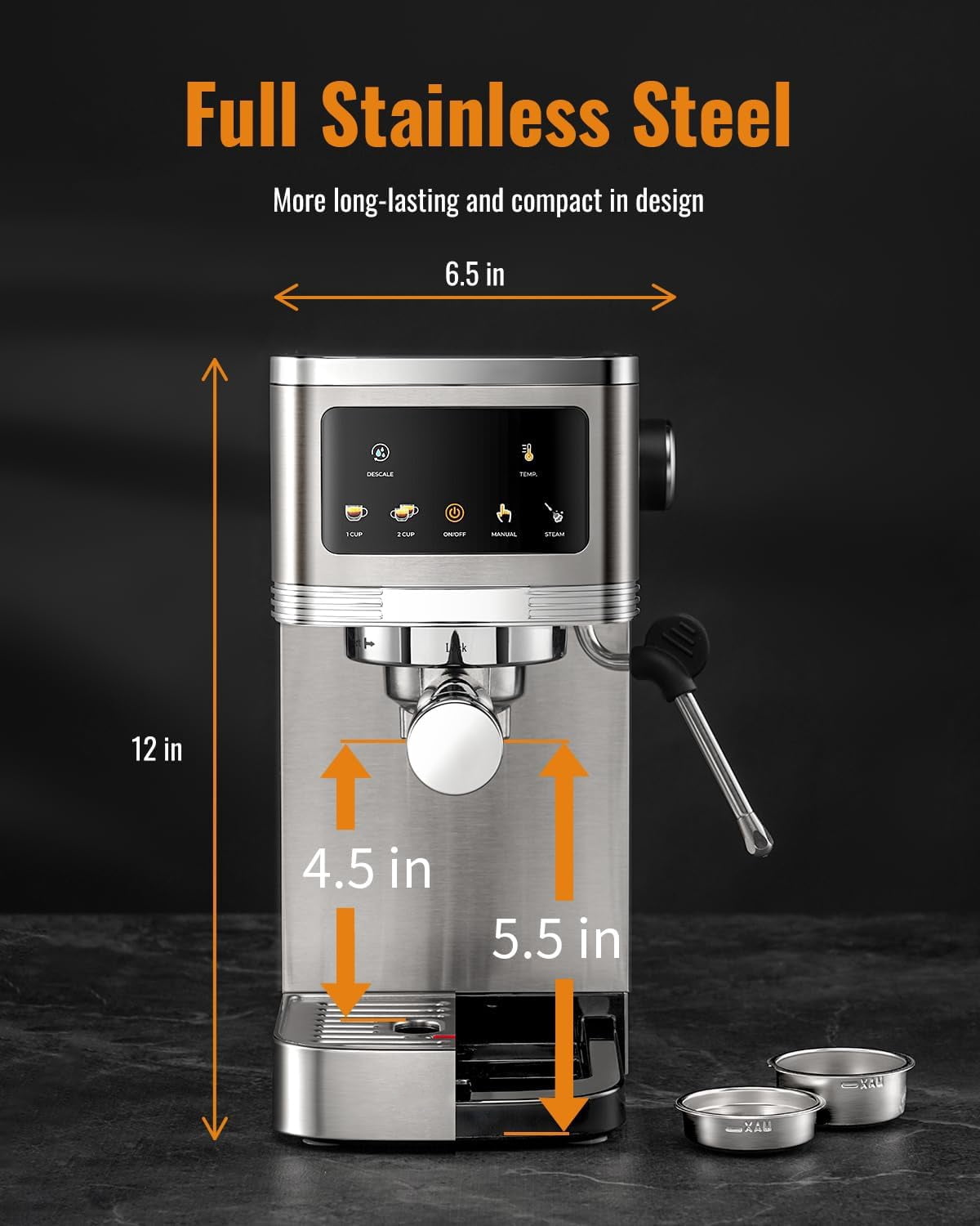 20 Bar Espresso Machine with Milk Frother, Touchscreen Control & Adjustable Temperature for Cappuccino, Latte